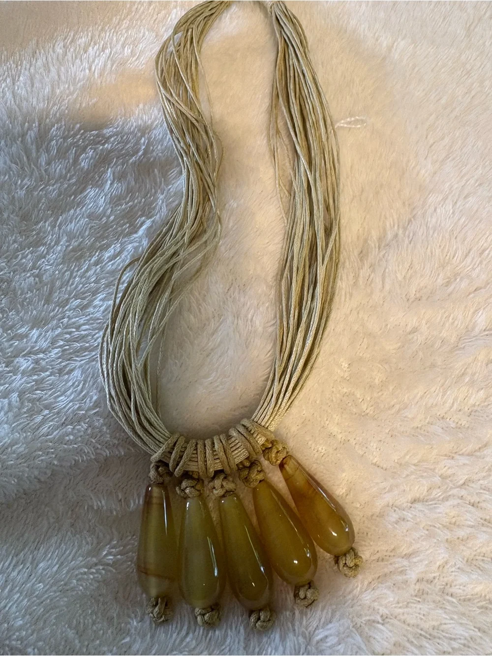 Handmade Olive Amber real agate and jukeTeardrop Statement Necklace